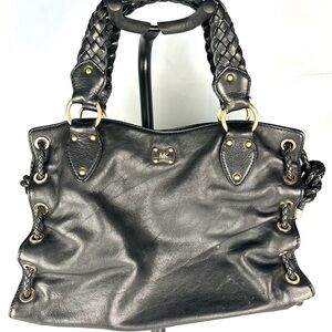 Michael Kors Black Leather Handbag Braided Leather Grommets